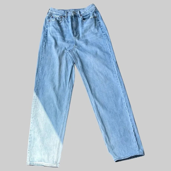 American  Eagle Light Wash High Waist Baggy Jean Distressed - Picture 1 of 12